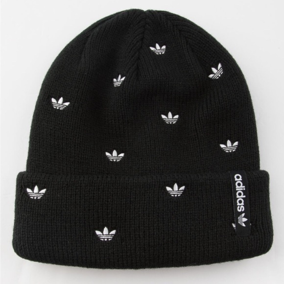 SOLD - Adidas Originals Allover Print Embroidered Beanie Black White - Picture 1 of 8